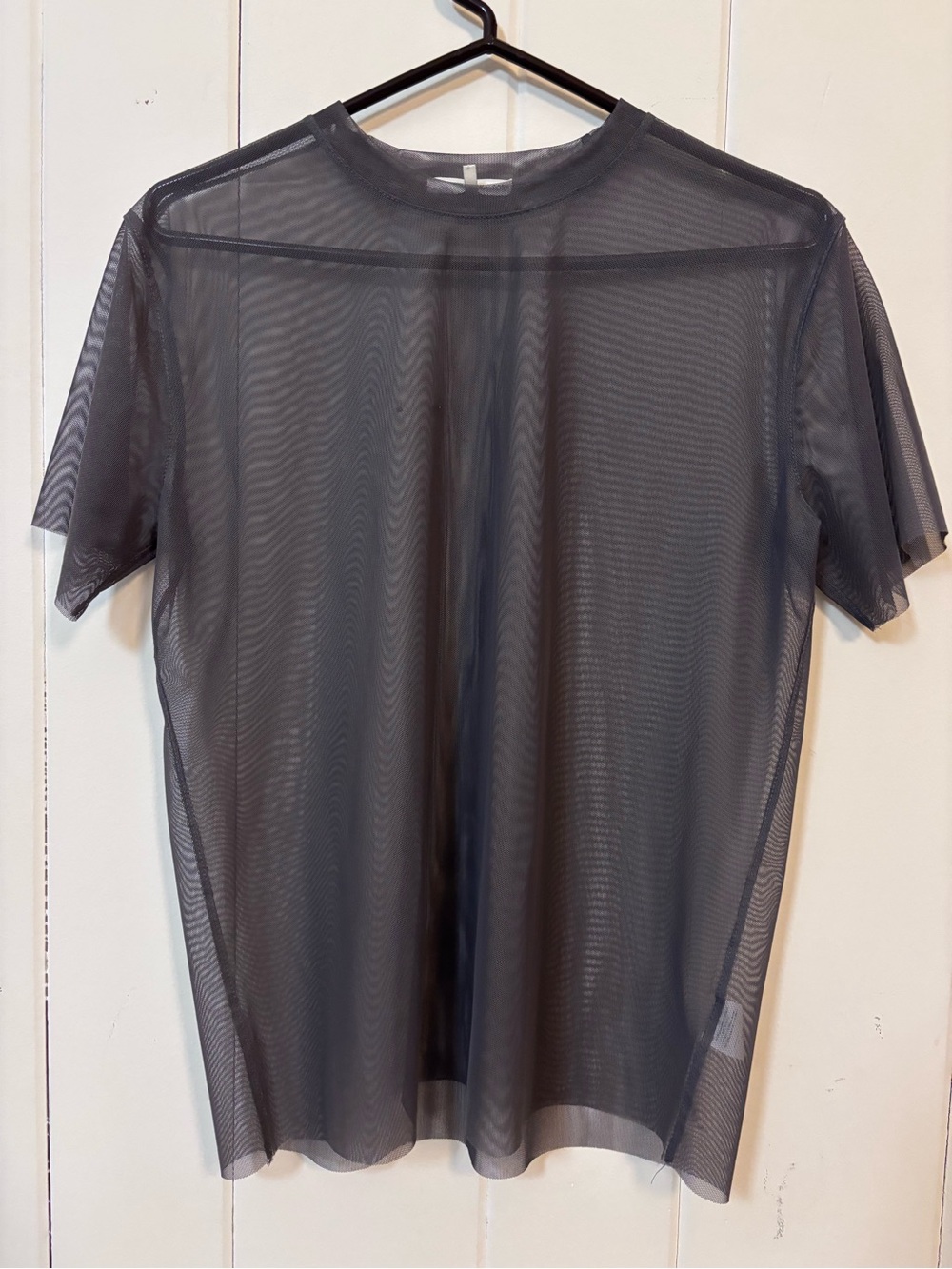 Oak + Fort Sheer Grey Mesh Crewneck T-Shirt Grunge Rave - Size Small - Picture 12 of 16